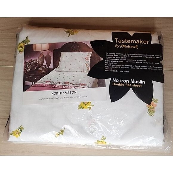 Tastemaker by Mohawk, no iron percale double/FULL fitted sheet Yellow floral - Picture 5 of 8